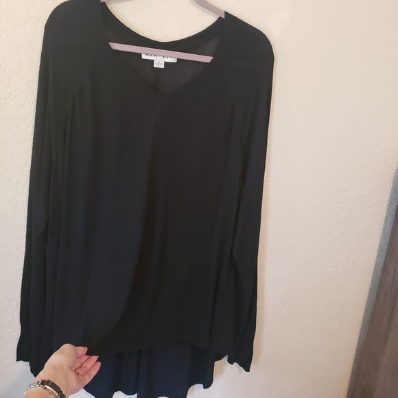 Ava & Viv Women's Size 2X Black Hi-lo Front Pleat Pullover Blouse - Picture 3 of 7